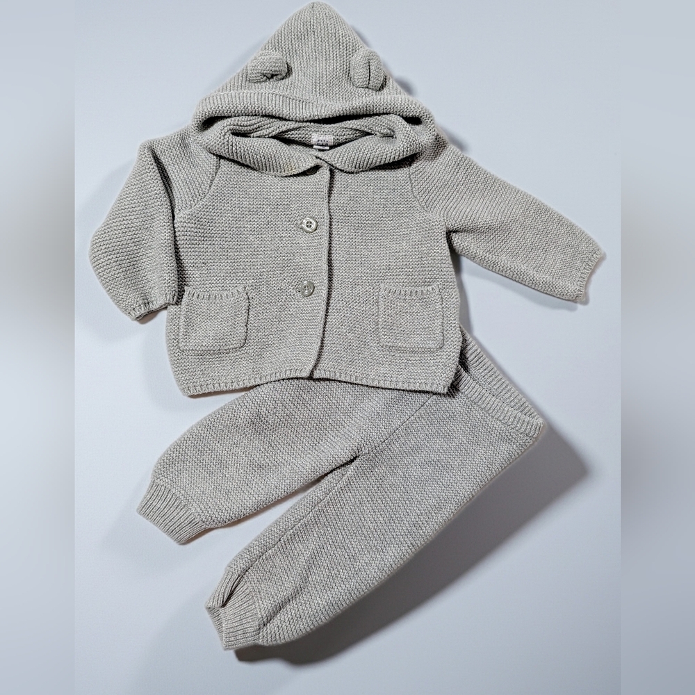 Baby GAP Bear Ear Hooded Knit Cardigan & Pants Set 3–6M Gray